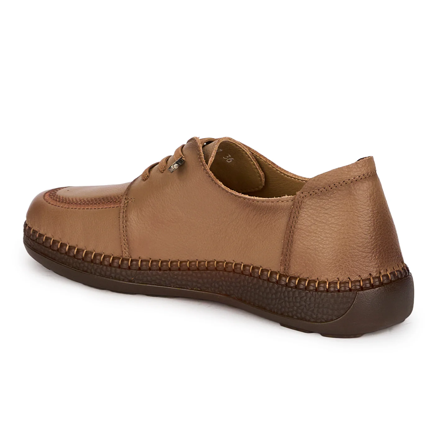 Pantofi casual dama din piele naturala bej cu siret elastic 18731 - Image 2