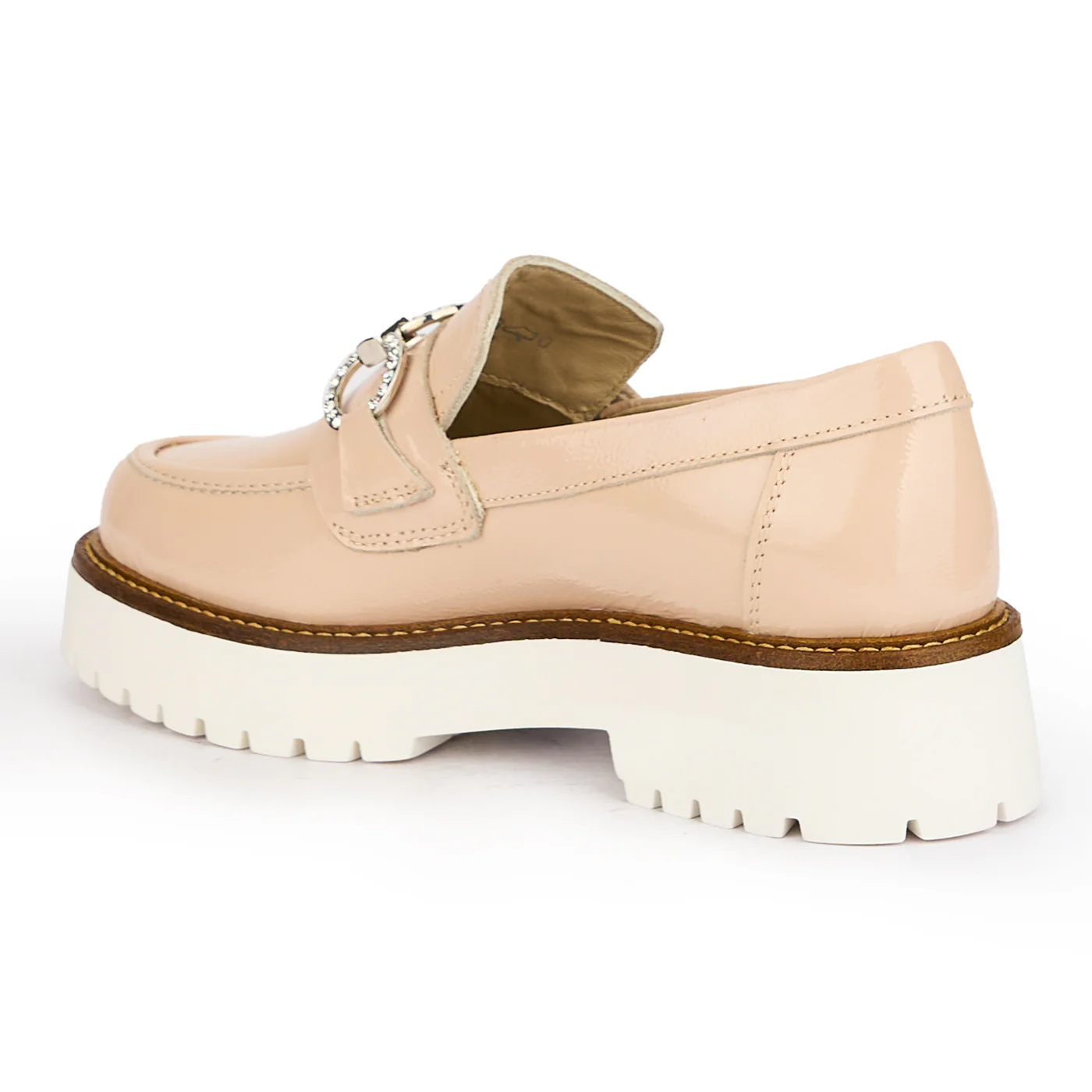 Pantofi casual dama din piele naturala bej-nude cu accesoriu 16165 - Image 2