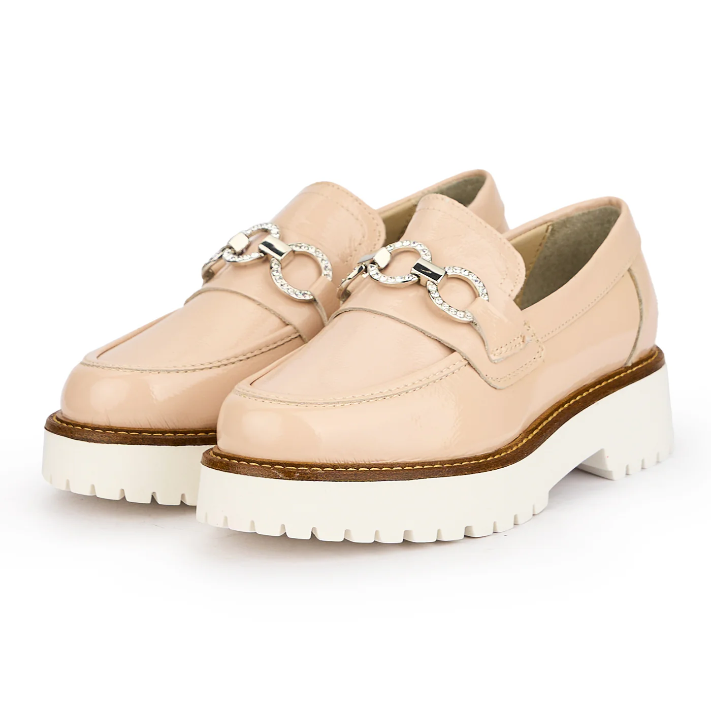 Pantofi casual dama din piele naturala bej-nude cu accesoriu 16165 - Image 3