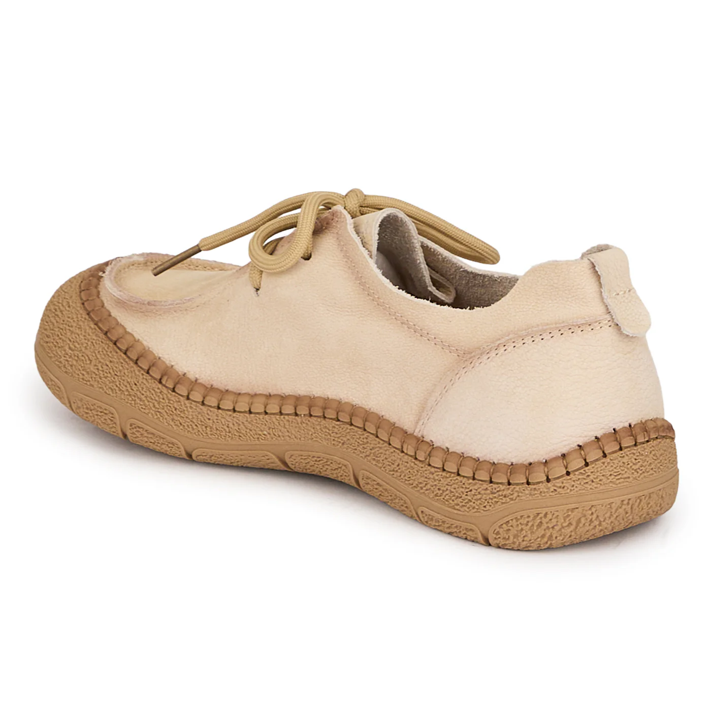 Pantofi casual dama din piele naturala crem cu siret 18725 - Image 2