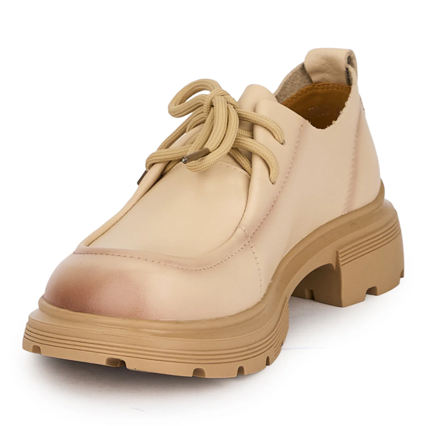 Pantofi casual dama din piele naturala crem cu siret 18736 - Image 3