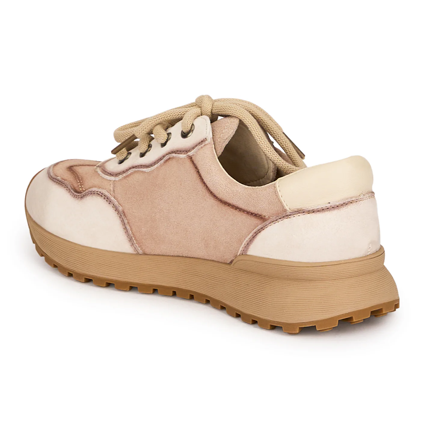 Pantofi casual dama din piele naturala crem cu siret 18746 - Image 2