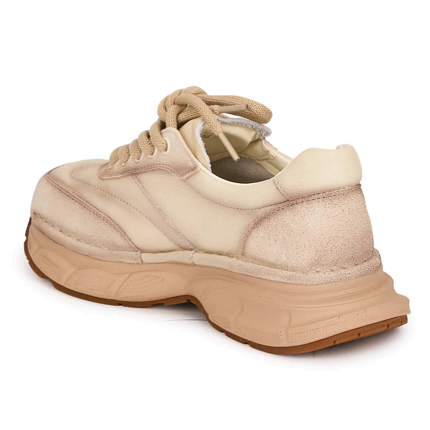 Pantofi casual dama din piele naturala crem cu siret 18752 - Image 2
