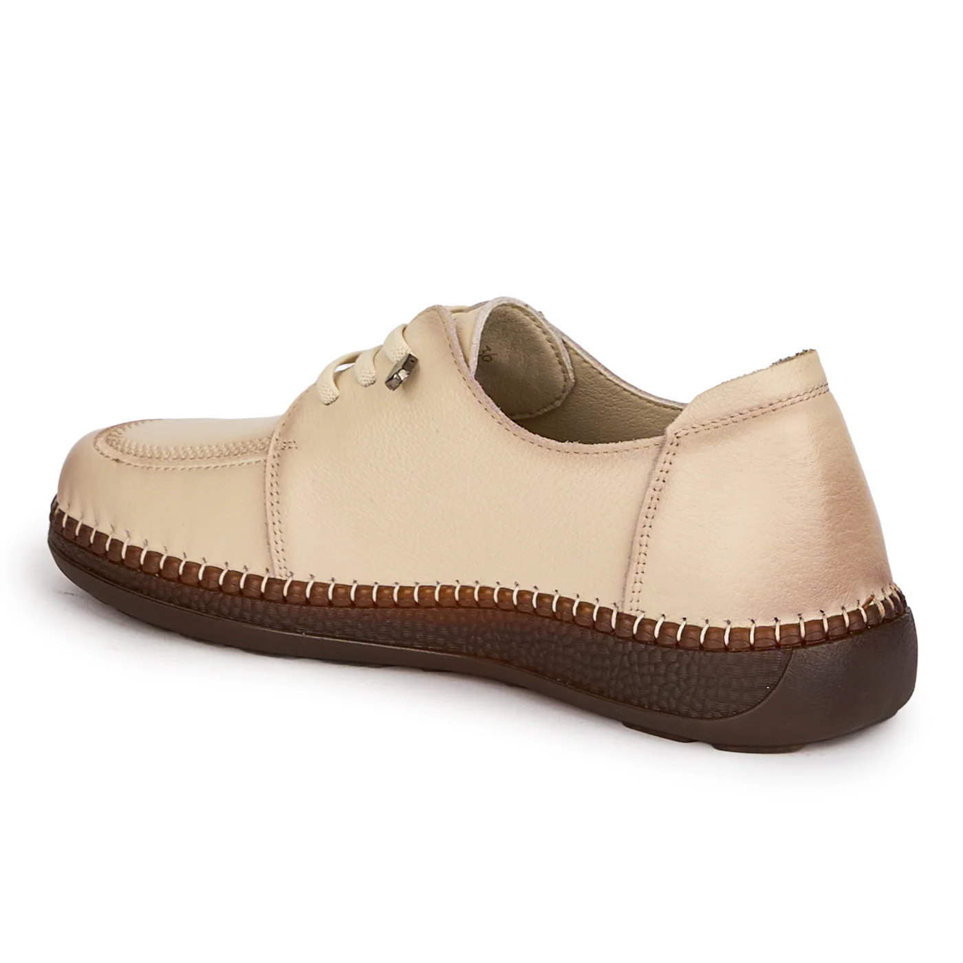 Pantofi casual dama din piele naturala crem cu siret elastic 18730 - Image 2