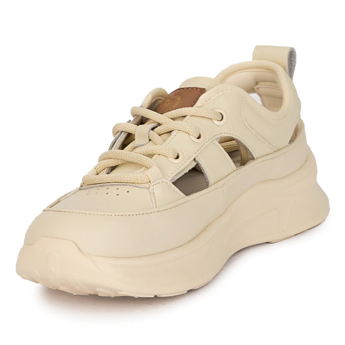 Pantofi casual dama din piele naturala crem decupati lateral 18242 - Image 3