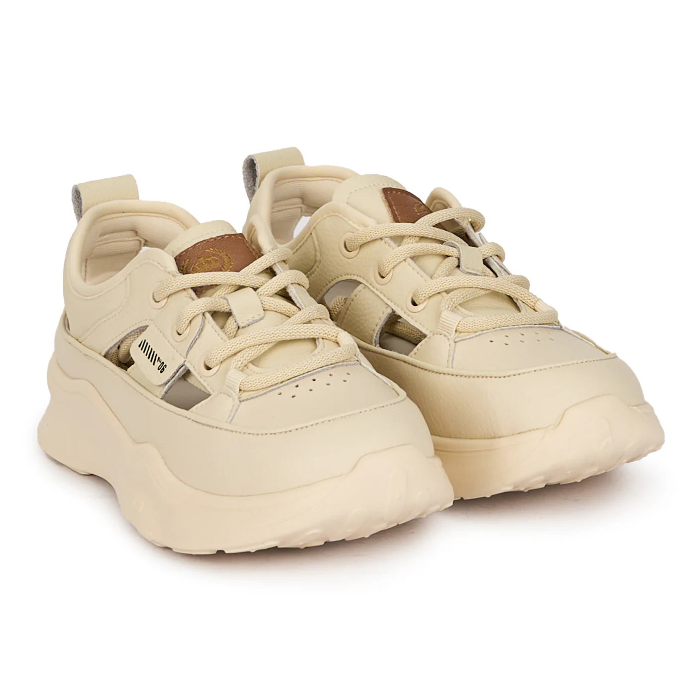 Pantofi casual dama din piele naturala crem decupati lateral 18242 - Image 4