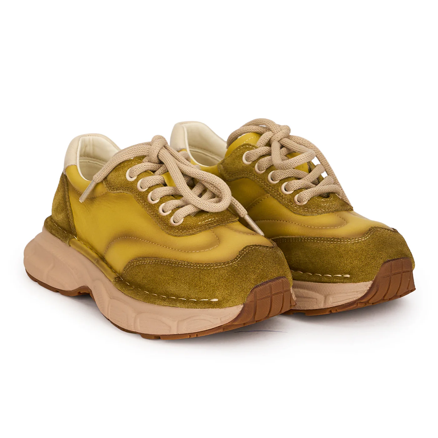 Pantofi casual dama din piele naturala galben cu siret 18753 - Image 4