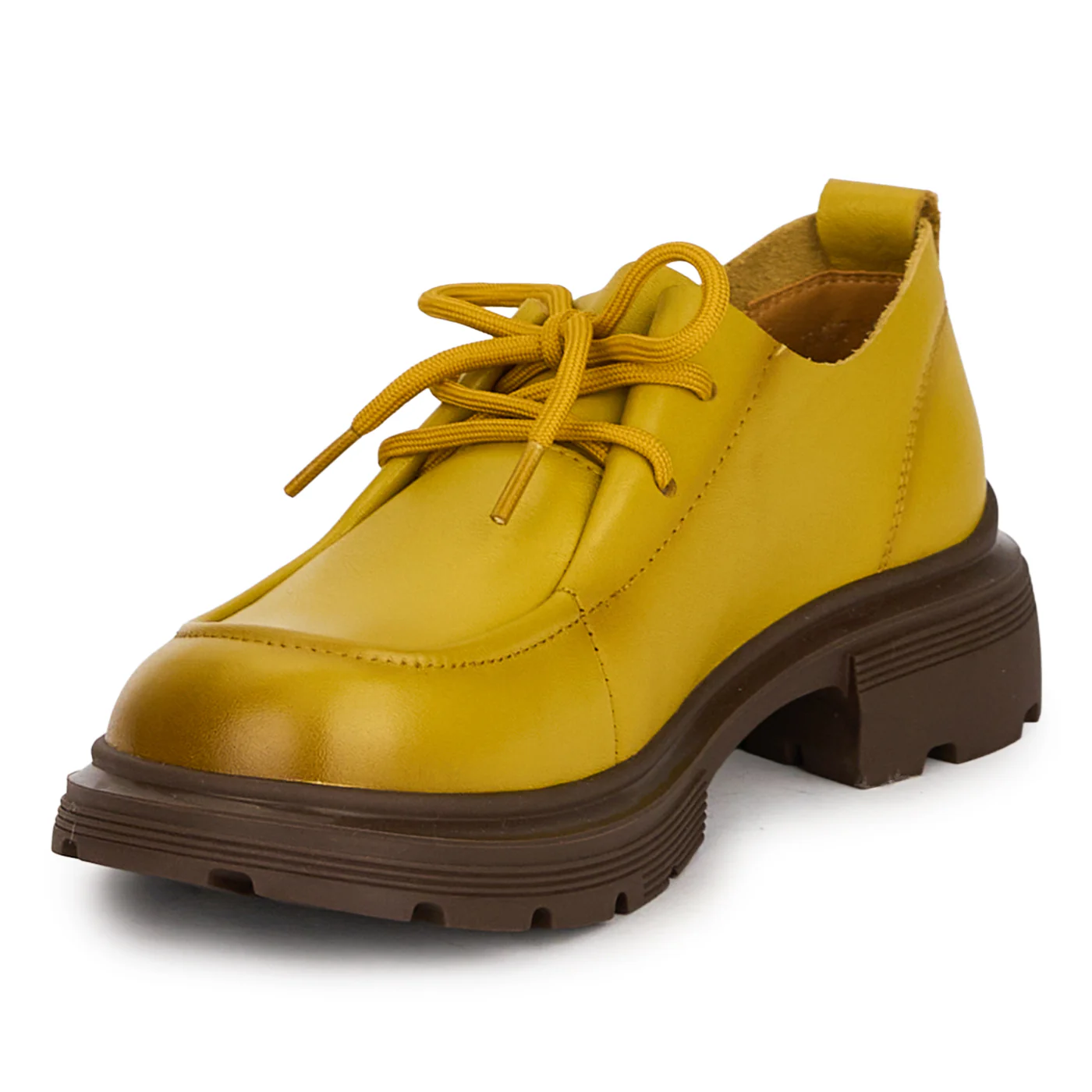 Pantofi casual dama din piele naturala galbena cu siret 18732 - Image 3