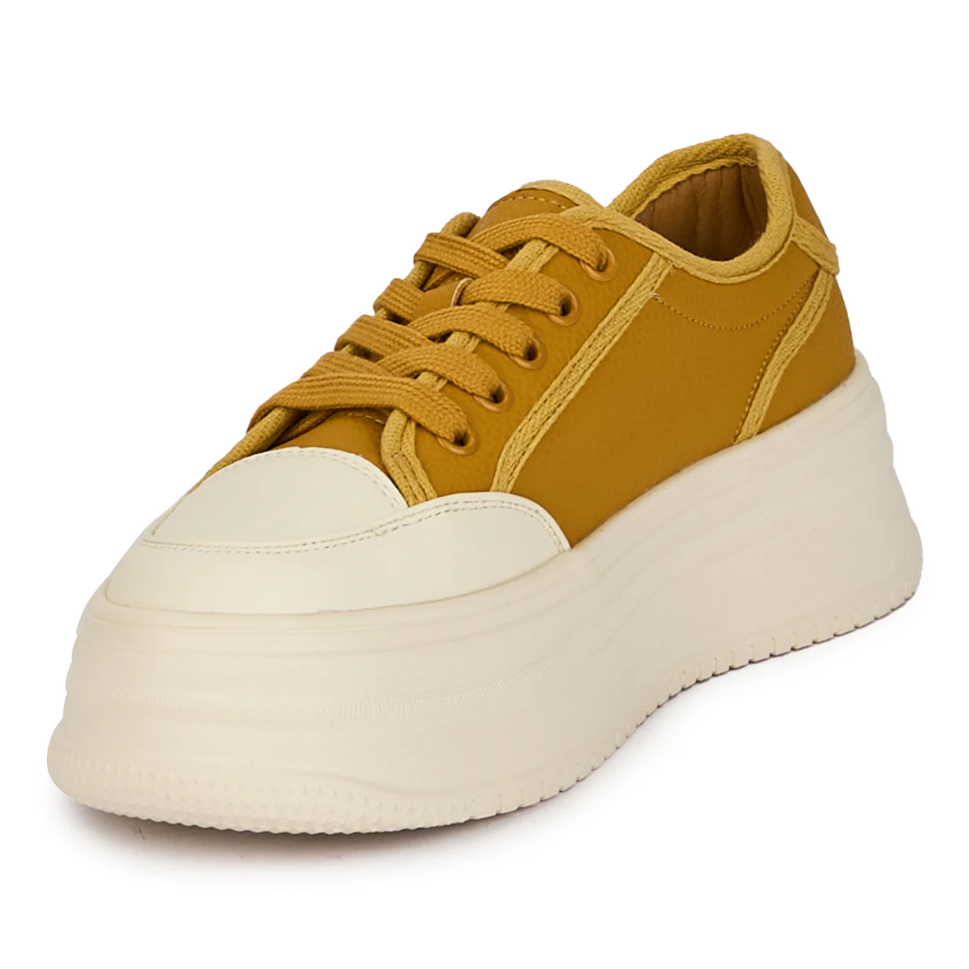 Pantofi casual dama din piele naturala galbena cu talpa inalta 18249 - Image 3