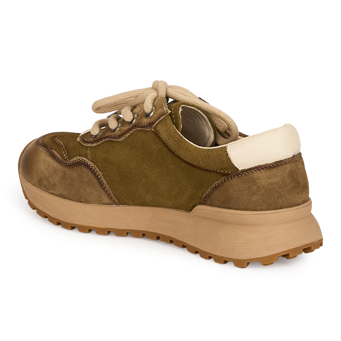 Pantofi casual dama din piele naturala kaki cu siret 18747 - Image 2