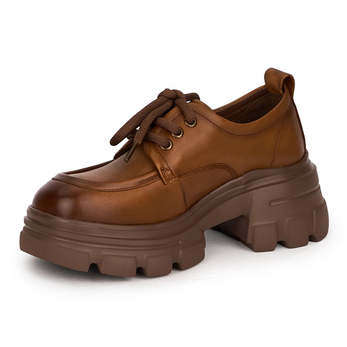 Pantofi casual dama din piele naturala maro cu siret 18740 - Image 3