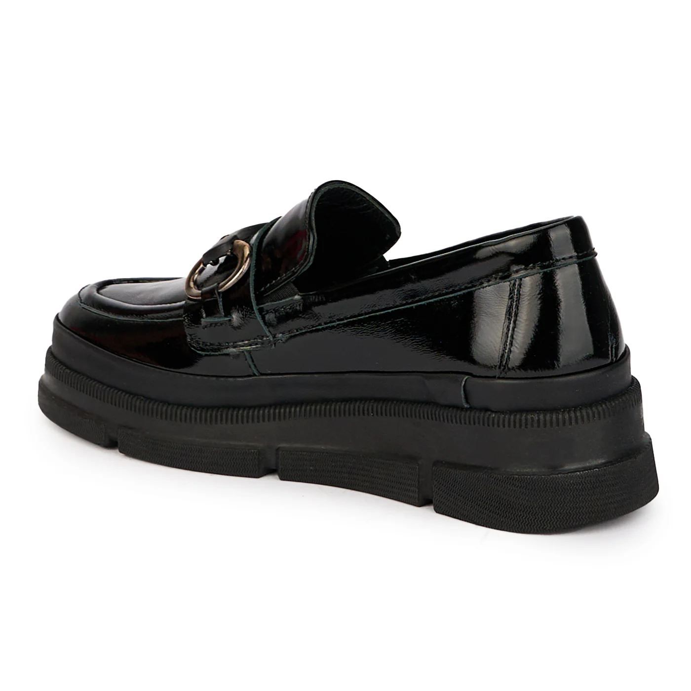 Pantofi casual dama din piele naturala neagra cu accesoriu metalic 18014 - Image 2