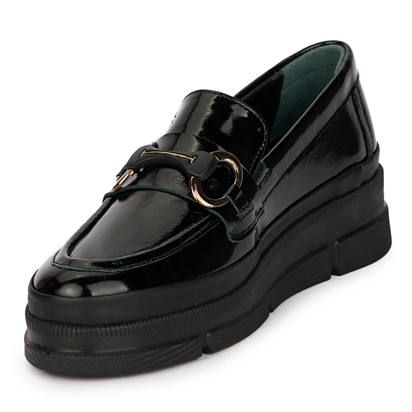 Pantofi casual dama din piele naturala neagra cu accesoriu metalic 18014 - Image 3