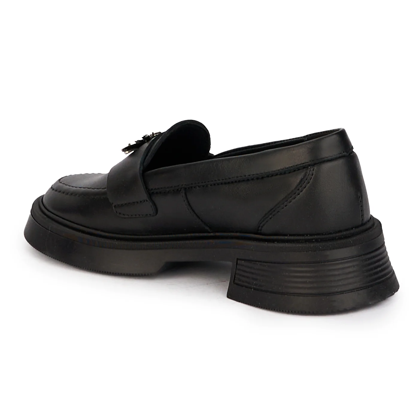 Pantofi casual dama din piele naturala neagra cu accesoriu metalic 18288 - Image 2