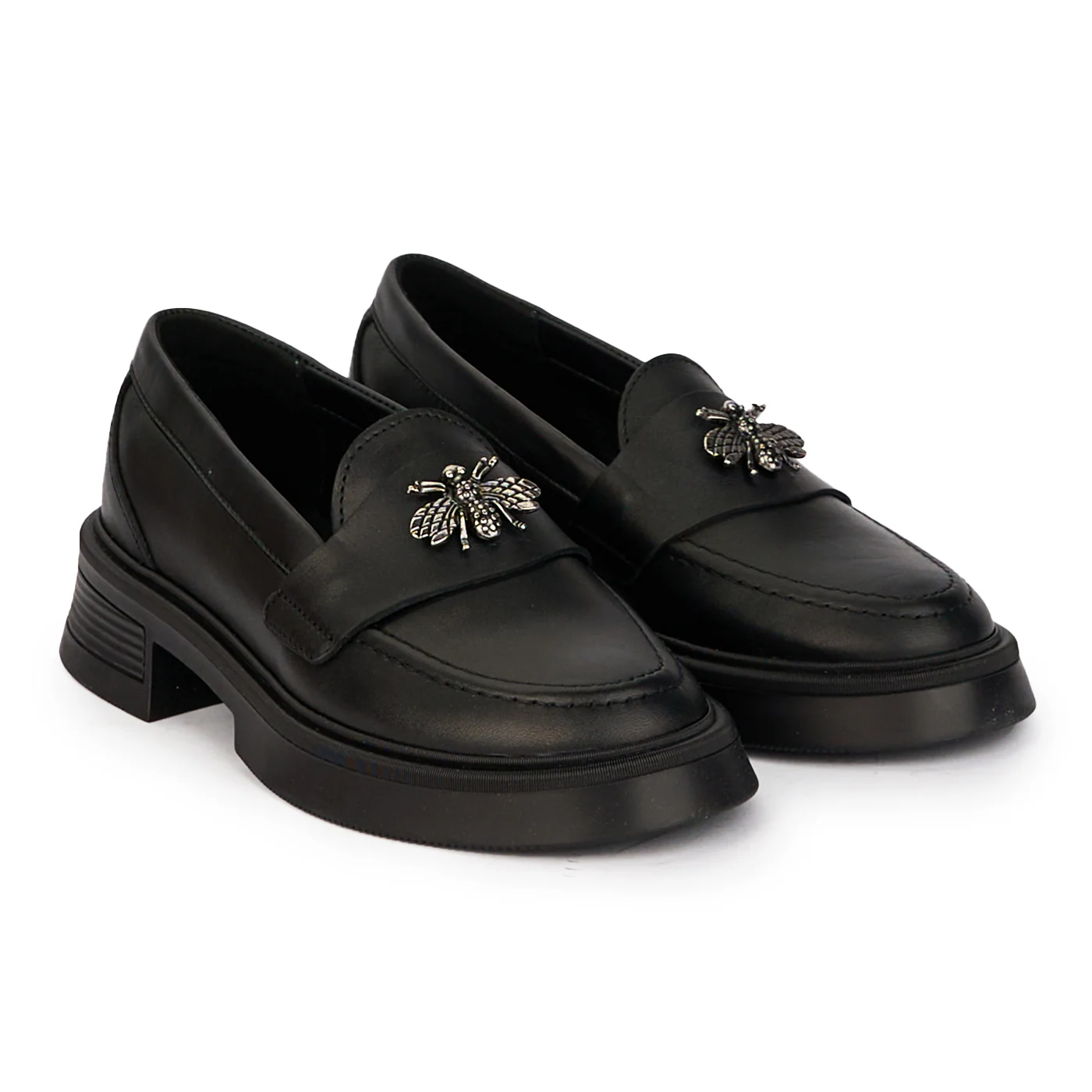 Pantofi casual dama din piele naturala neagra cu accesoriu metalic 18288 - Image 4