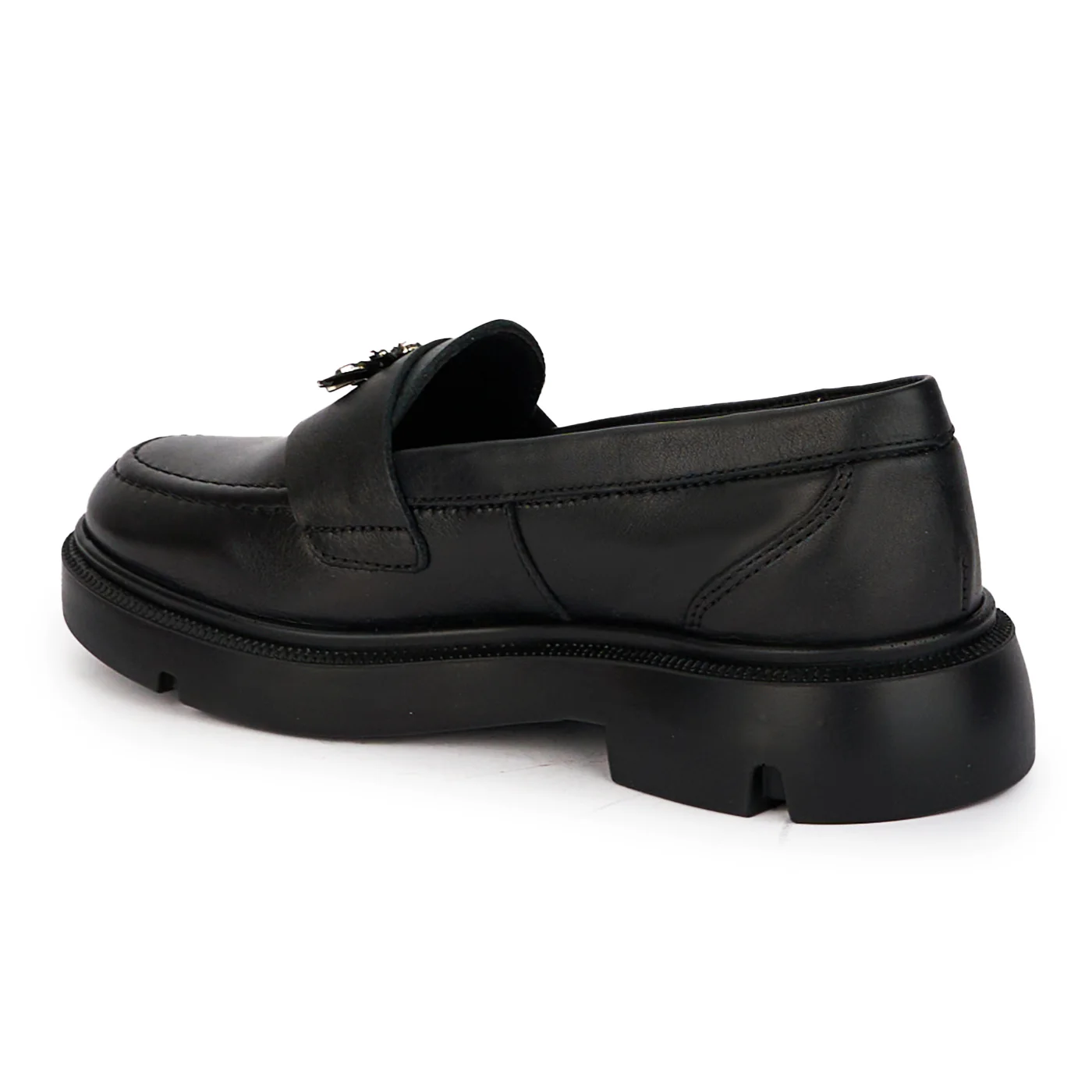 Pantofi casual dama din piele naturala neagra cu accesoriu metalic 18290 - Image 2