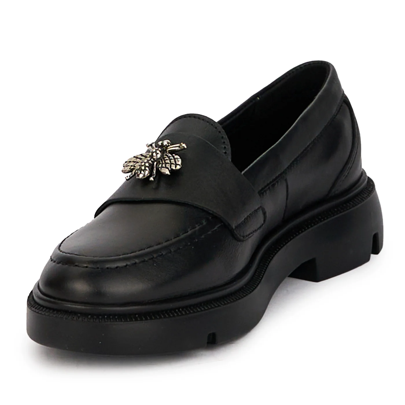 Pantofi casual dama din piele naturala neagra cu accesoriu metalic 18290 - Image 3