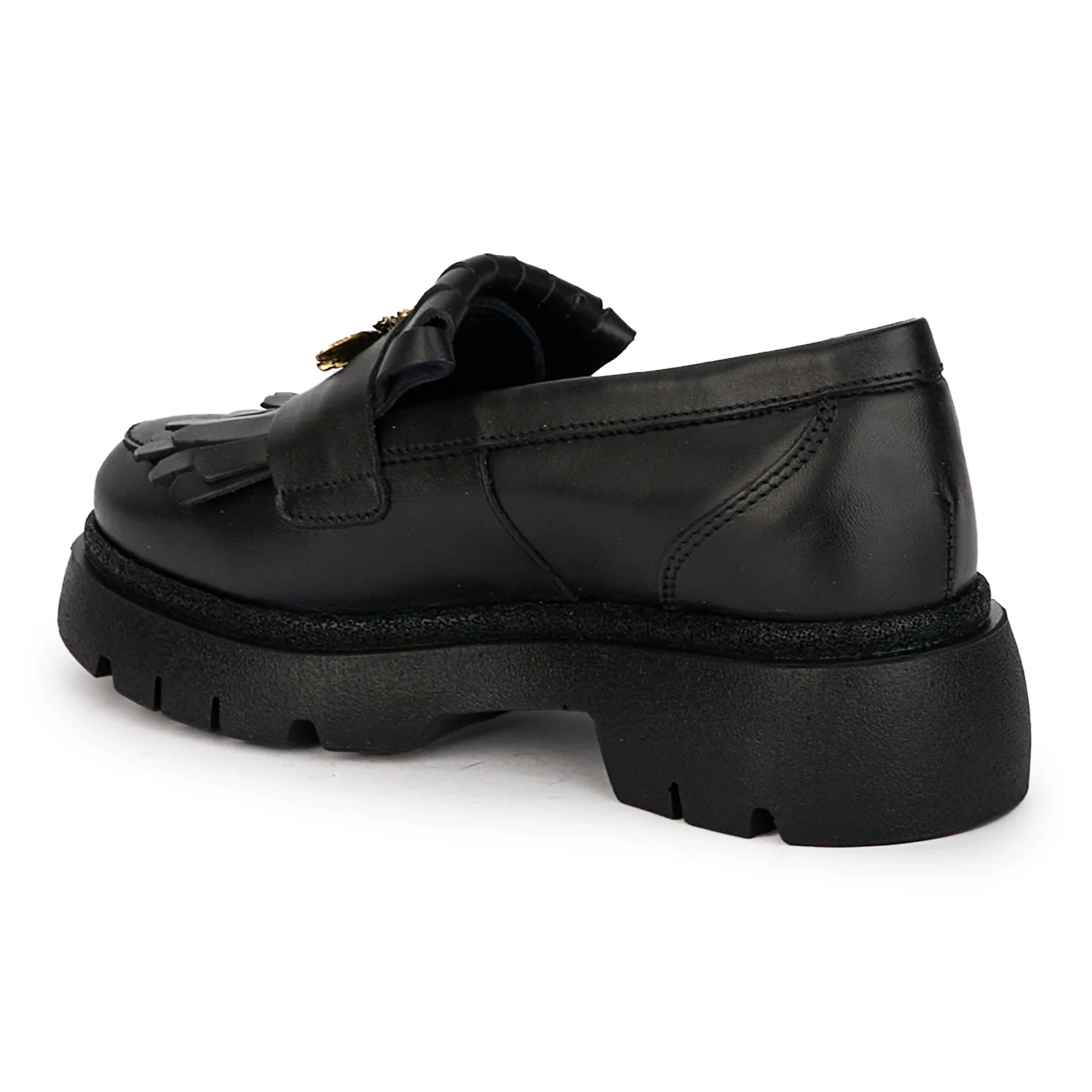 Pantofi casual dama din piele naturala neagra cu accesoriu metalic 18293 - Image 2