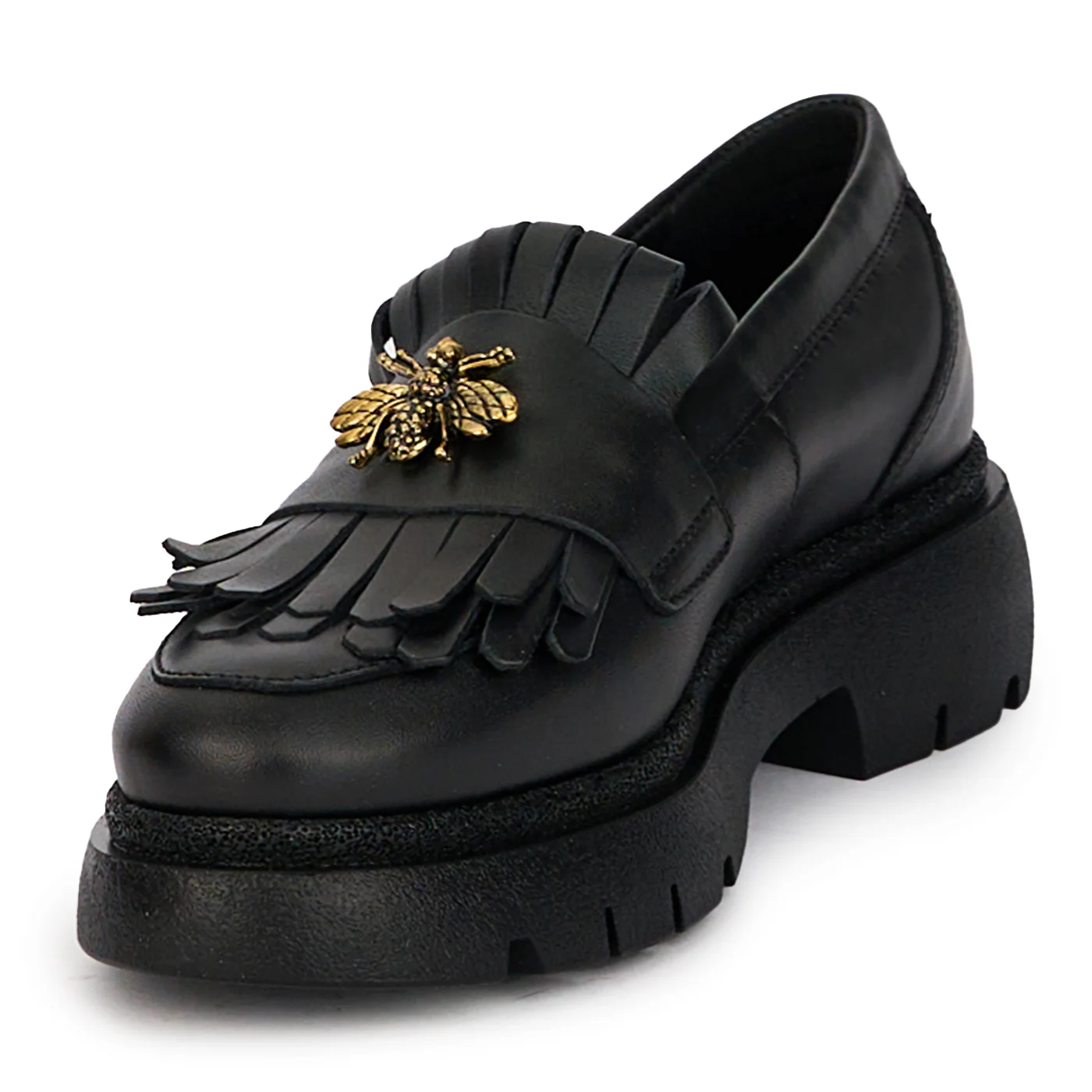 Pantofi casual dama din piele naturala neagra cu accesoriu metalic 18293 - Image 3