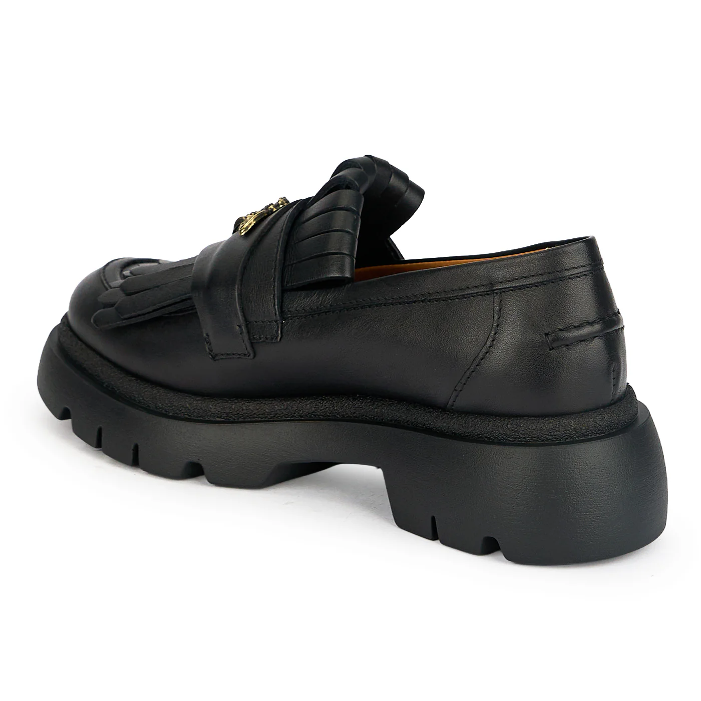 Pantofi casual dama din piele naturala neagra cu accesoriu metalic 19933 - Image 2