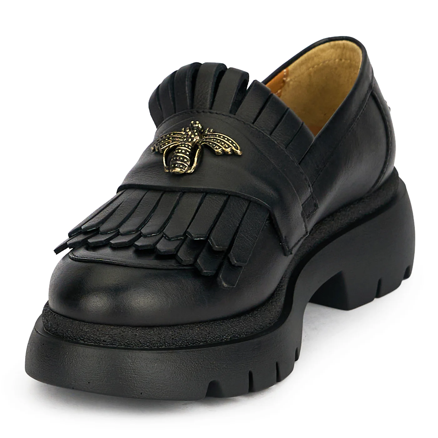 Pantofi casual dama din piele naturala neagra cu accesoriu metalic 19933 - Image 3