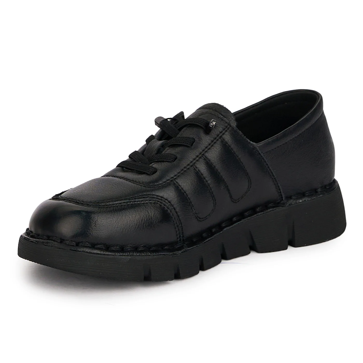 Pantofi casual dama din piele naturala neagra cu siret elastic 18720 - Image 3
