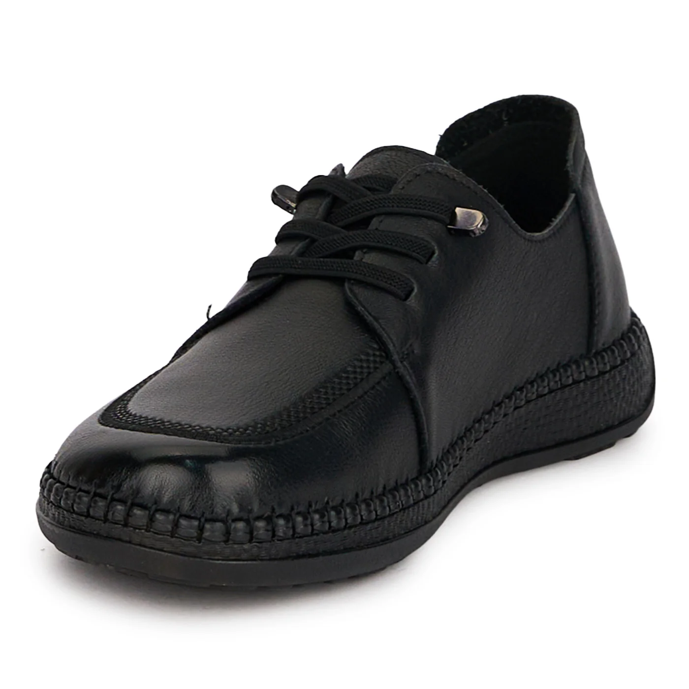 Pantofi casual dama din piele naturala neagra cu siret elastic 18729 - Image 3
