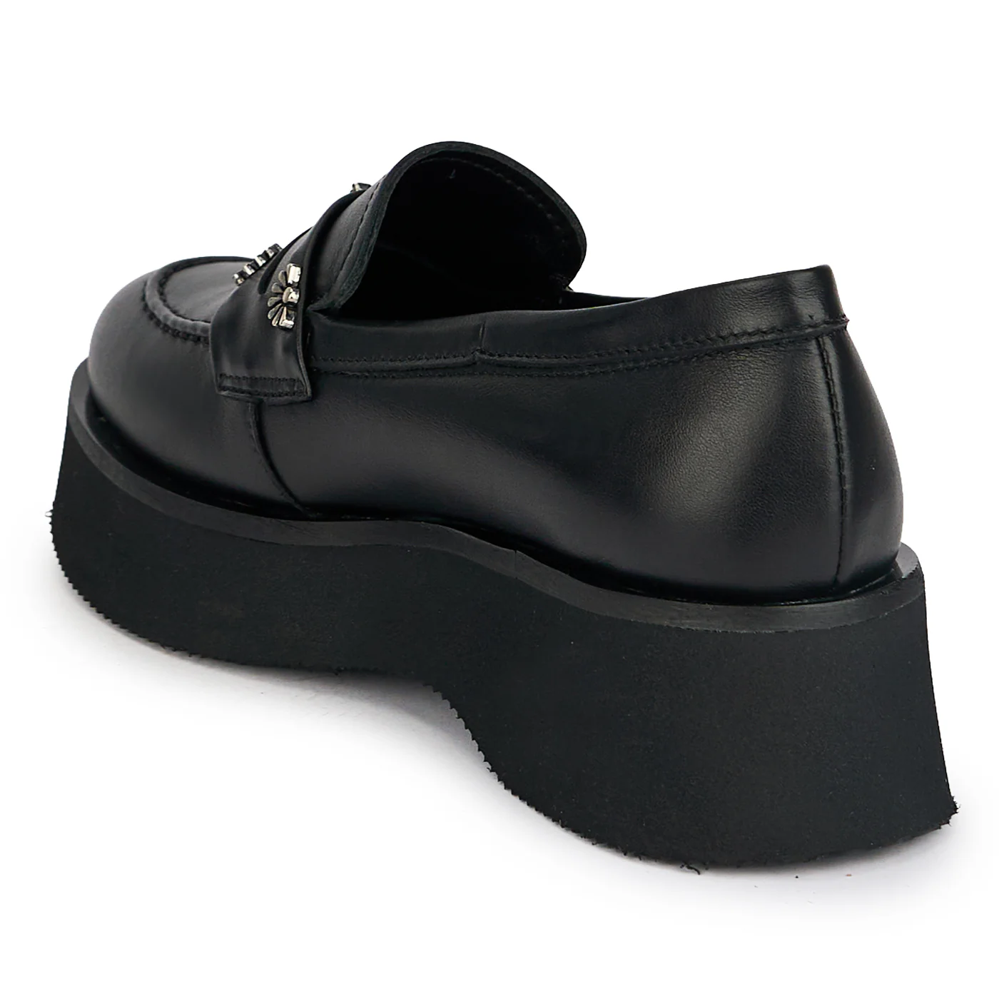 Pantofi casual damă din piele naturală neagra cu talpa inalta 4.5 cm 19642 - Image 3