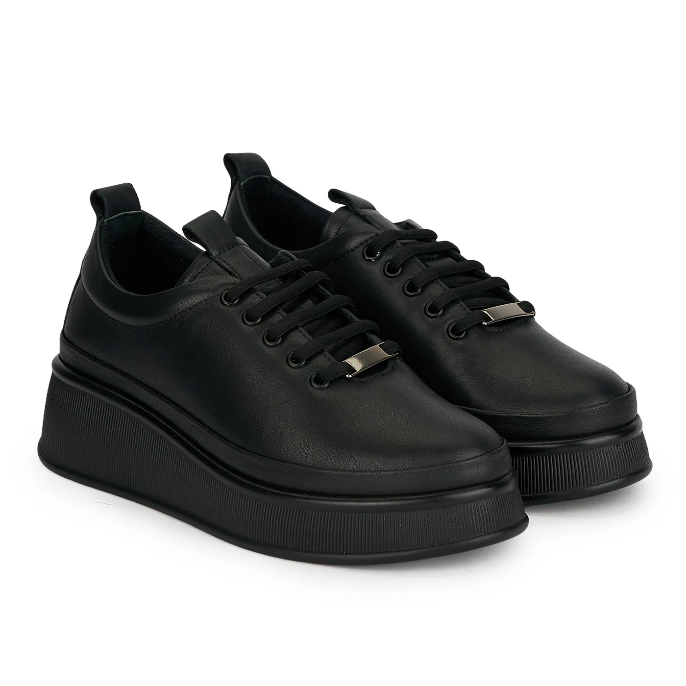 Pantofi casual dama din piele naturala neagra cu talpa inalta tip platforma 4.5 cm 19493 - Image 4