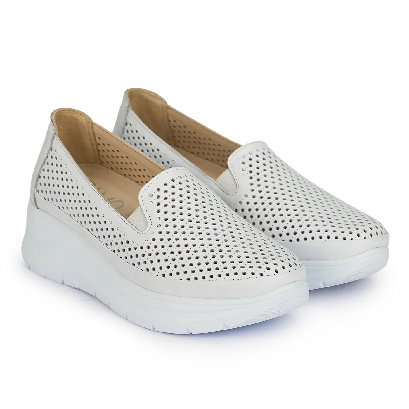 Pantofi casual dama din piele naturala perforata alba cu talpa otopedica 19722 - Image 4