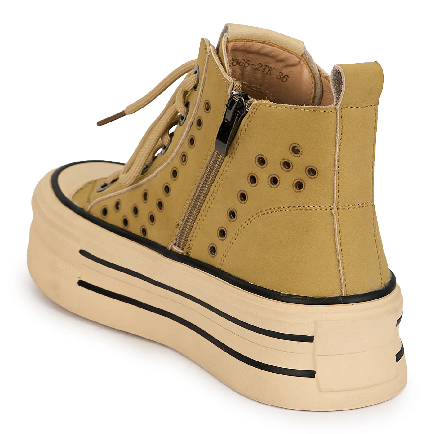 Pantofi casual dama din piele naturala perforata bej cu talpa inalta 4.5 cm 19662 - Image 2