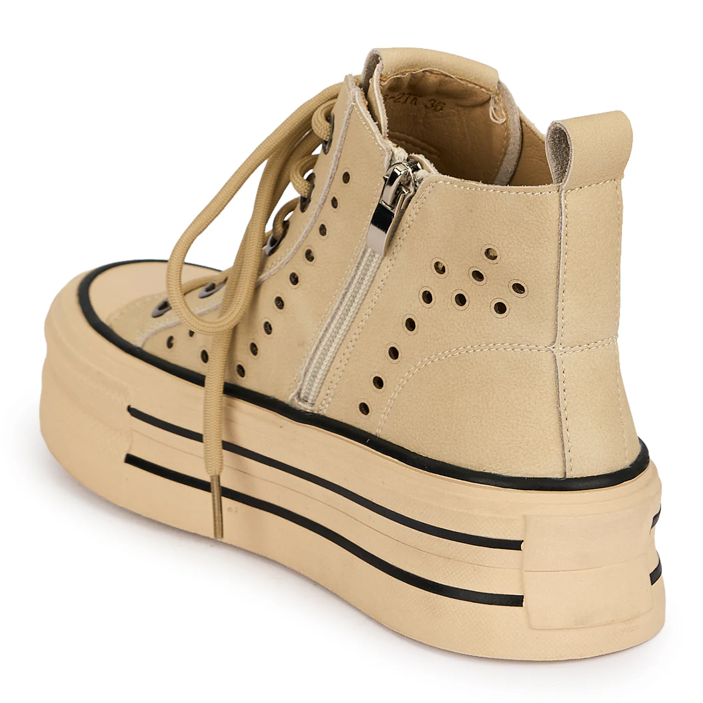 Pantofi casual dama din piele naturala perforata crem cu talpa inalta 4.5 cm 19661 - Image 2