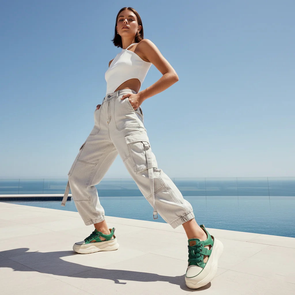 Pantofi casual dama din piele naturala verde decupati lateral 18247 - Image 2
