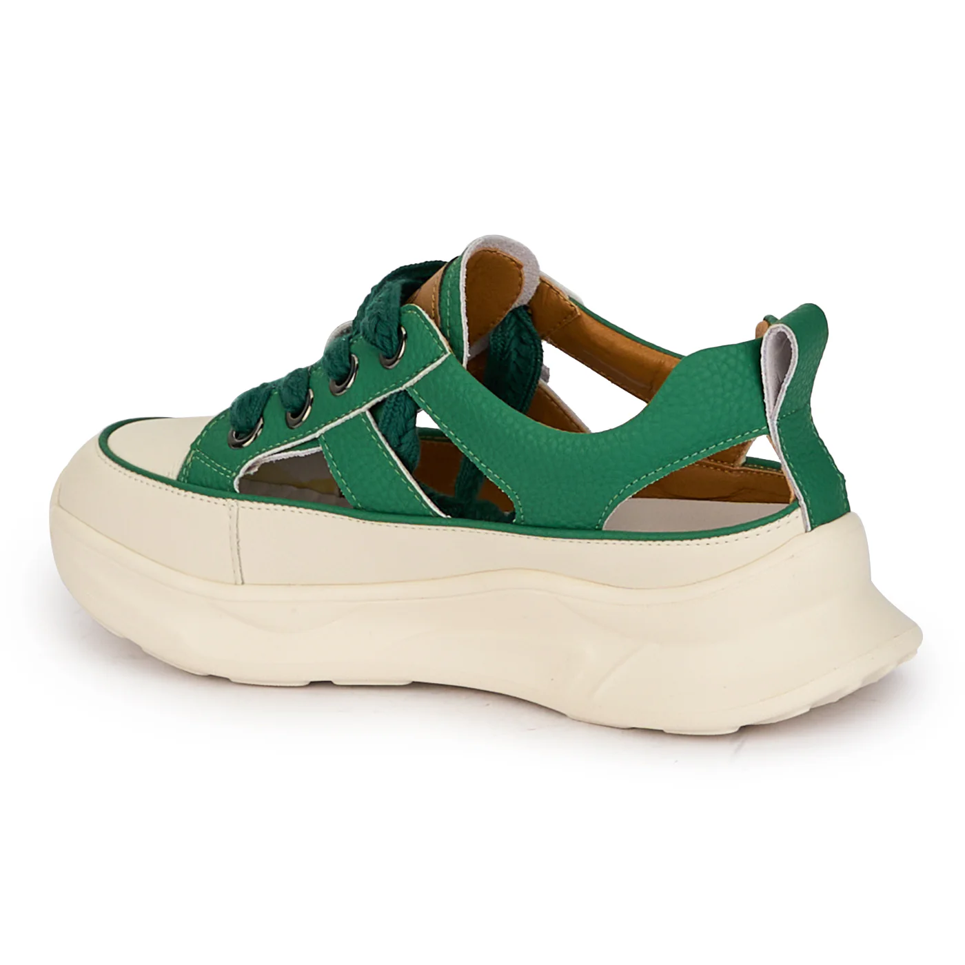 Pantofi casual dama din piele naturala verde decupati lateral 18247 - Image 3