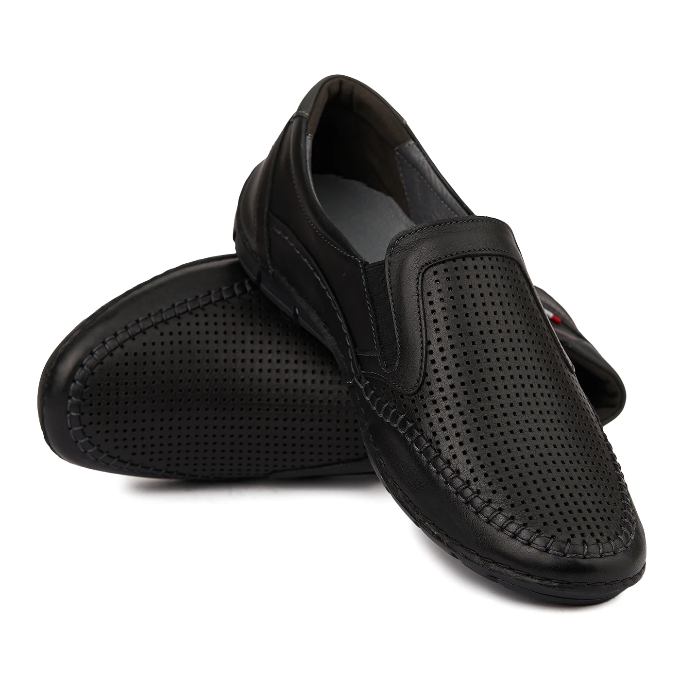 Pantofi Casual fara siret din Piele Naturala Neagra 7043 - Image 4