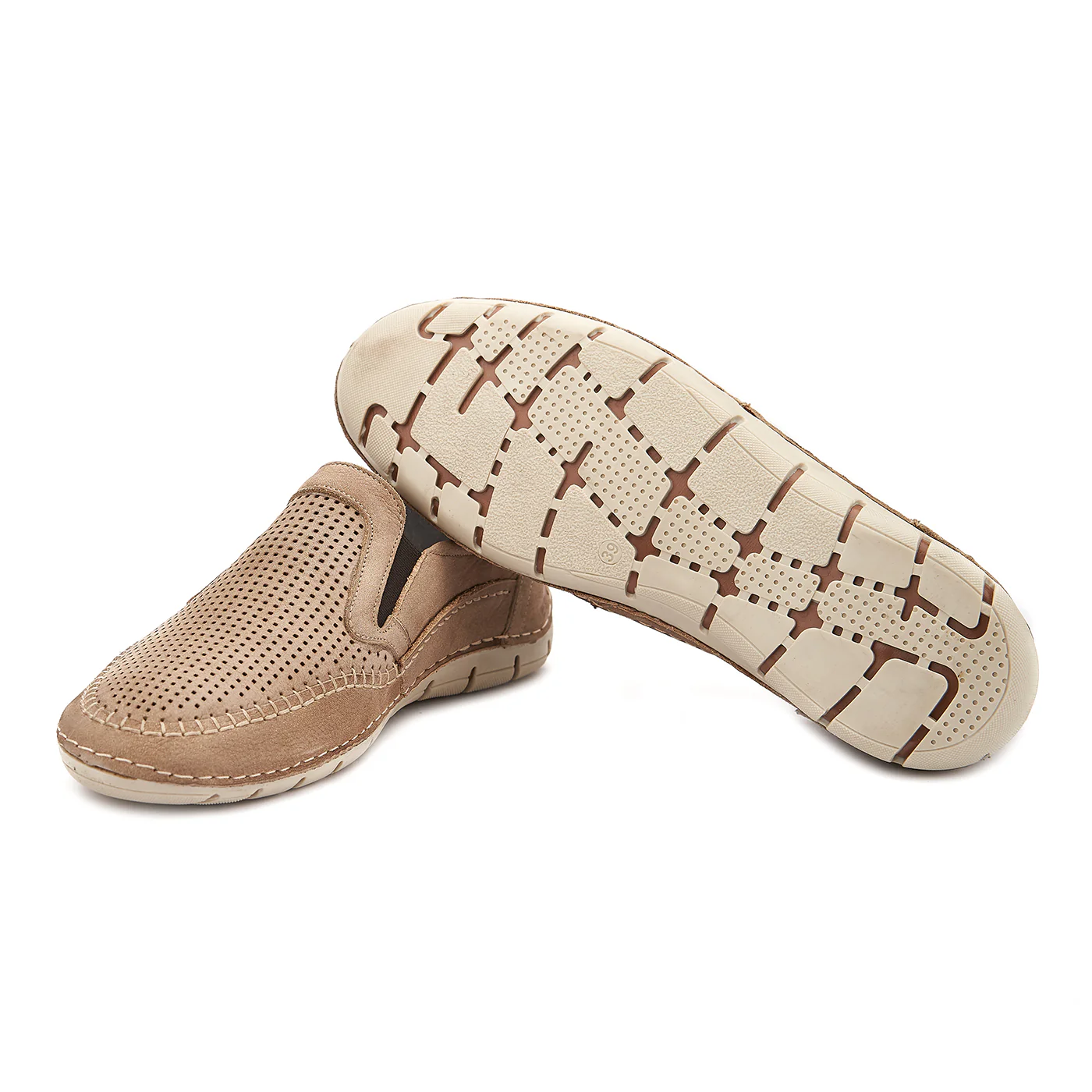 Pantofi Casual Piele Naturala Bej Perforata 0152 - Image 3