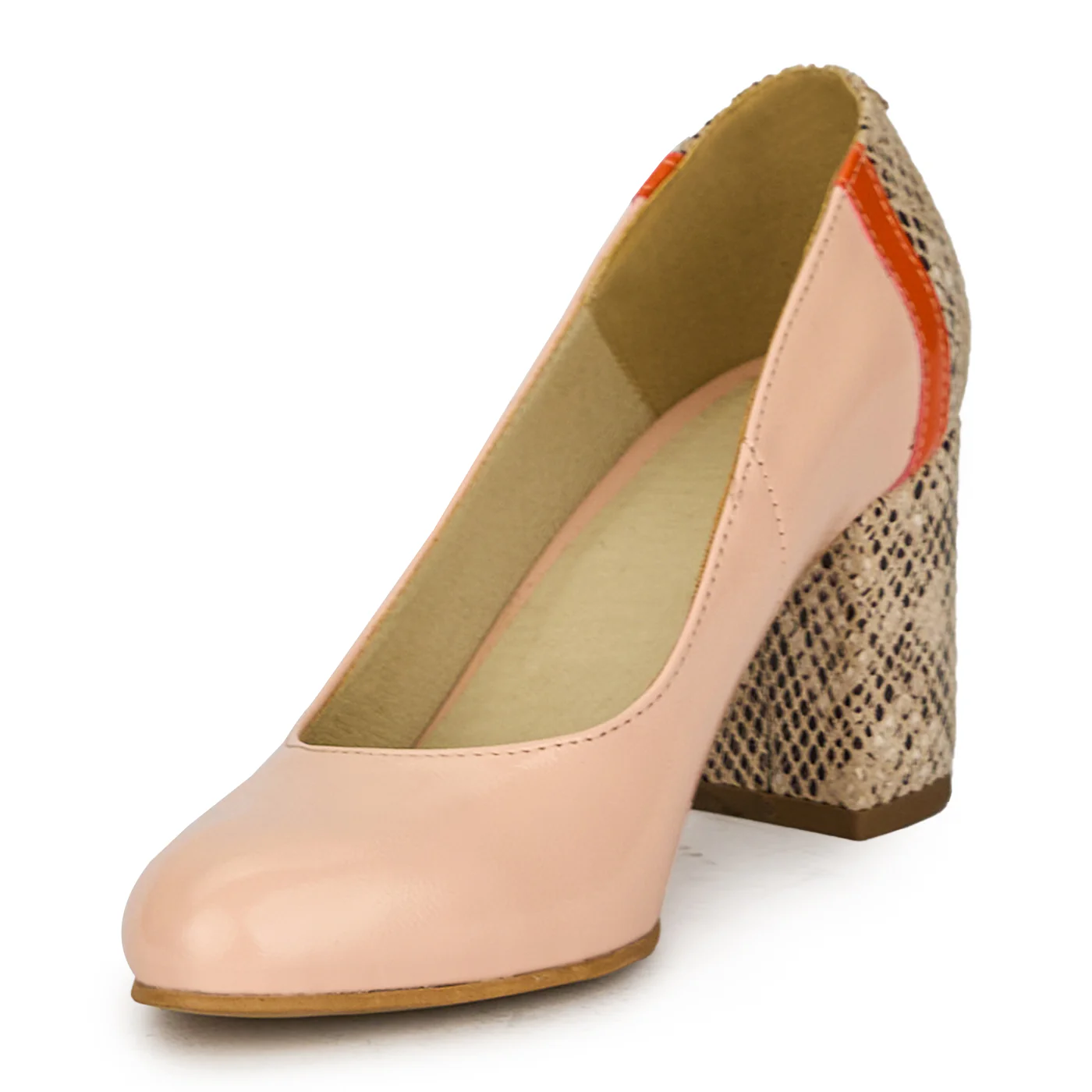 Pantofi cu toc gros dama eleganti din piele naturala bej 17595 - Image 3