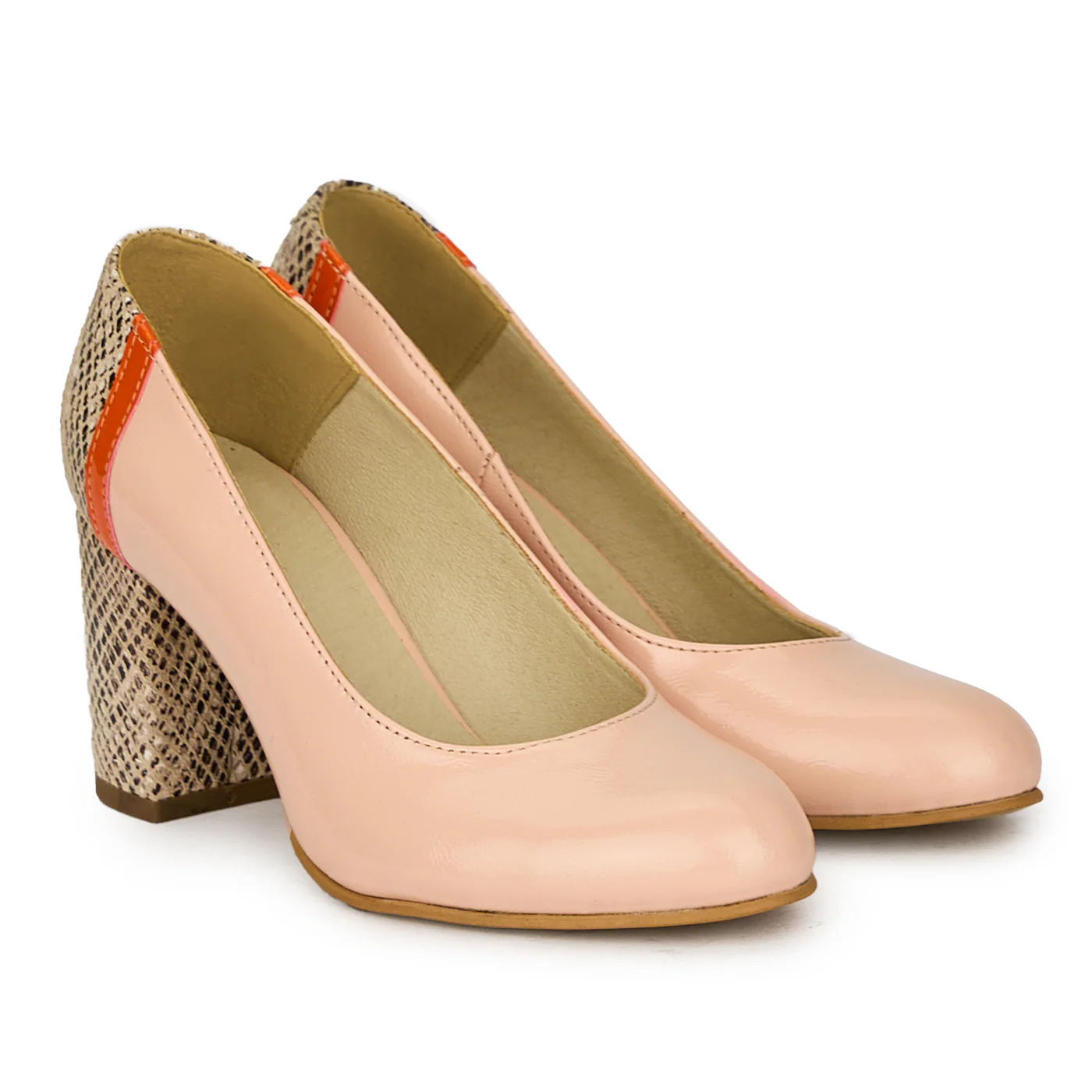 Pantofi cu toc gros dama eleganti din piele naturala bej 17595 - Image 4