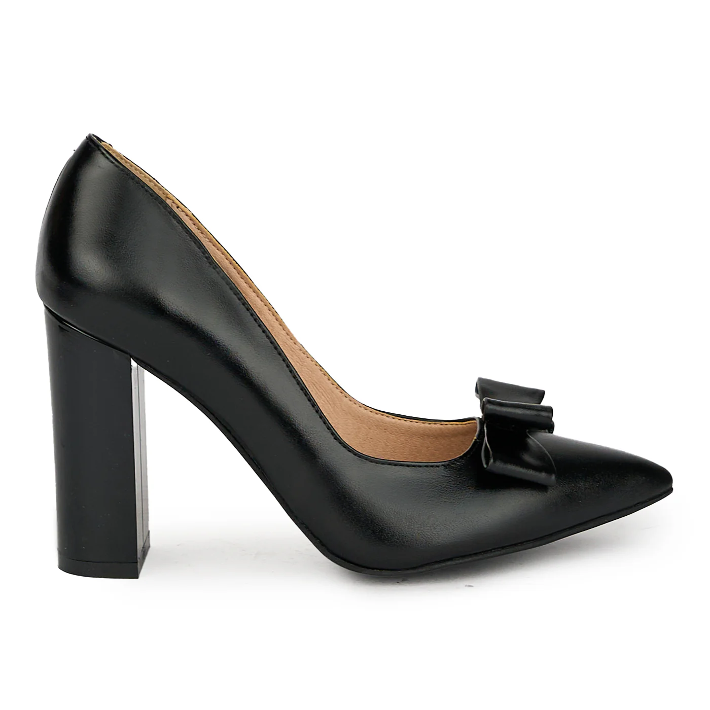 Pantofi cu toc gros dama eleganti din piele naturala neagra 17593