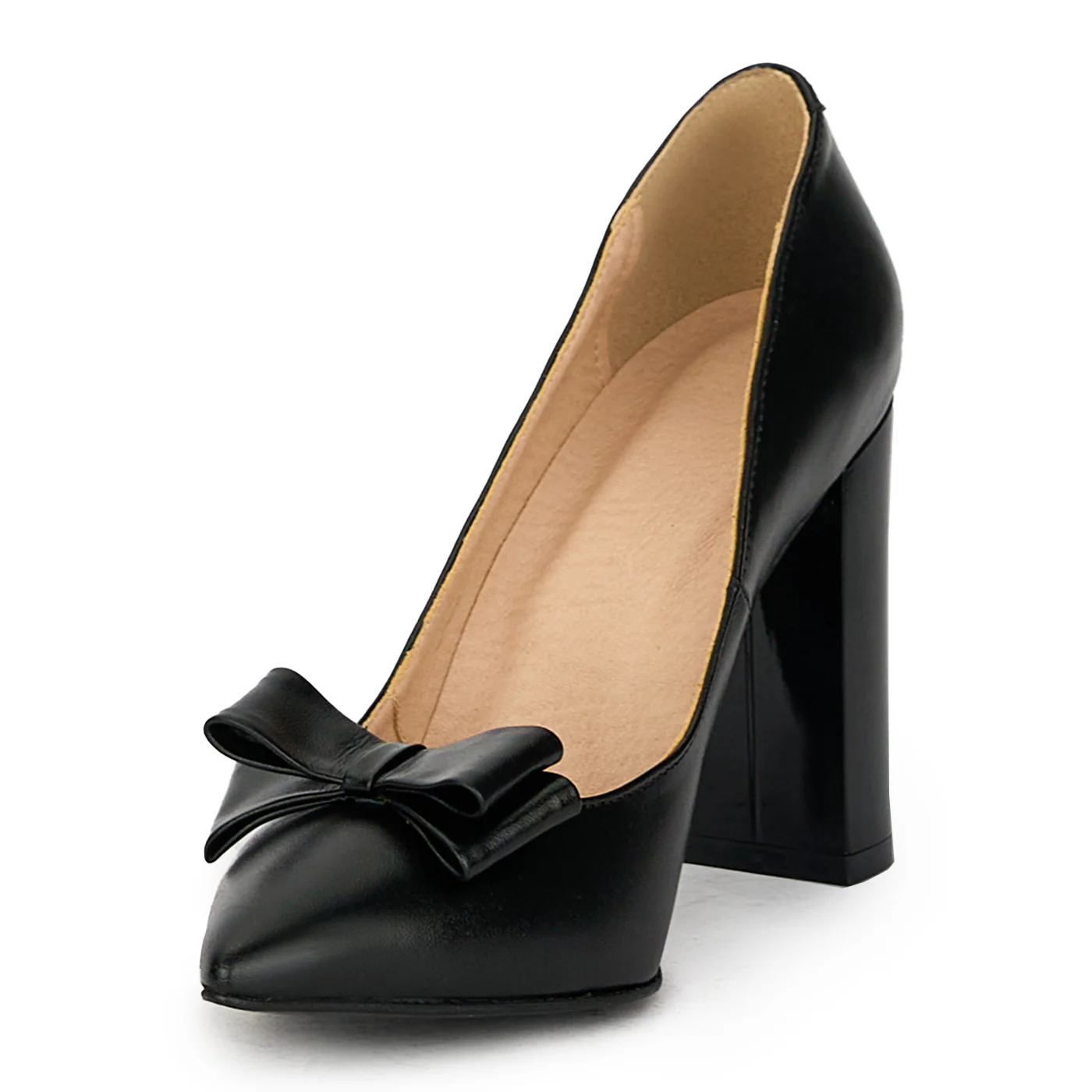 Pantofi cu toc gros dama eleganti din piele naturala neagra 17593 - Image 3