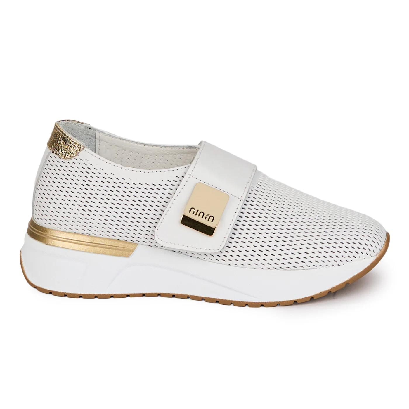 Pantofi dama casual din piele naturala alba perforata 18474