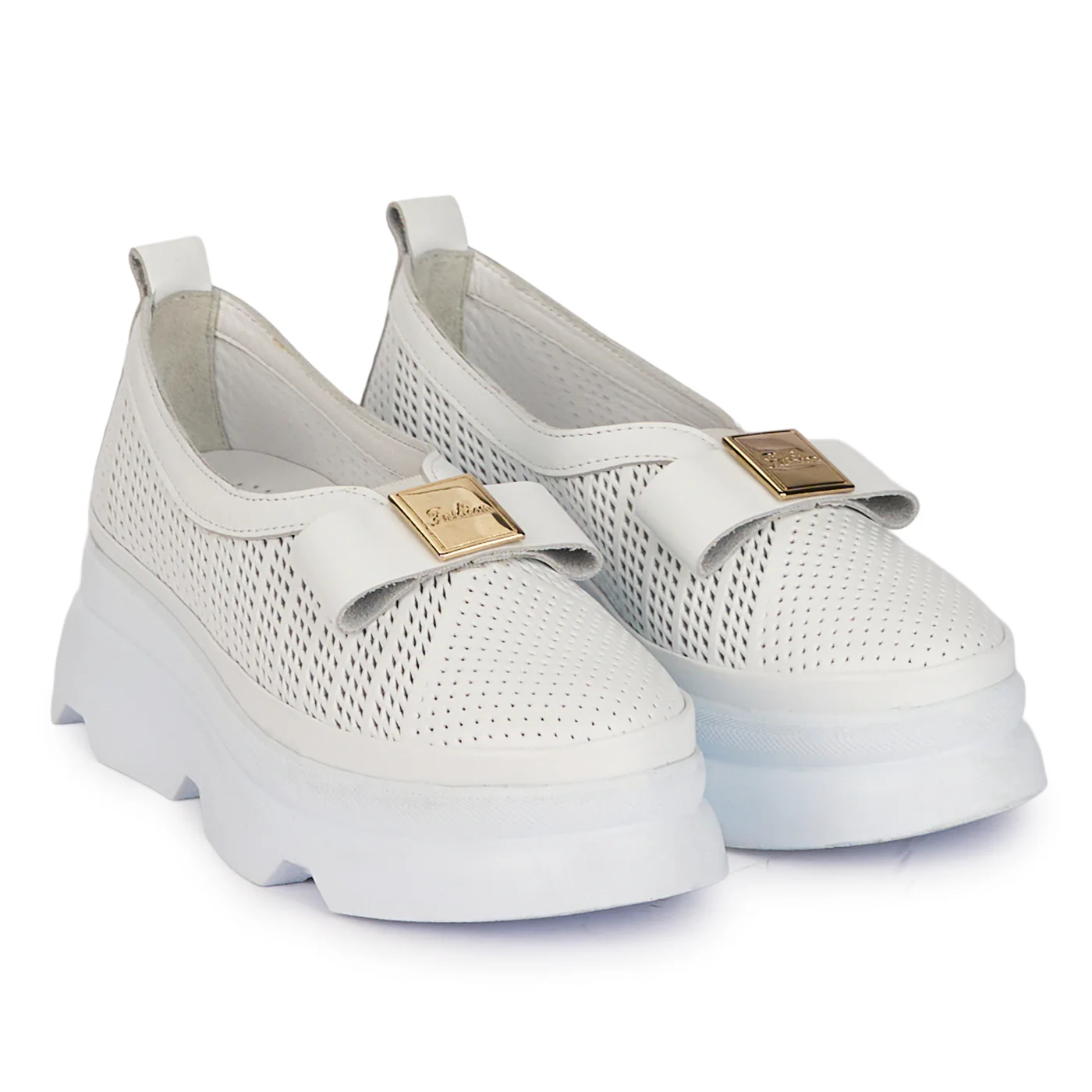 Pantofi dama casual din piele naturala alba perforata 18476 - Image 4