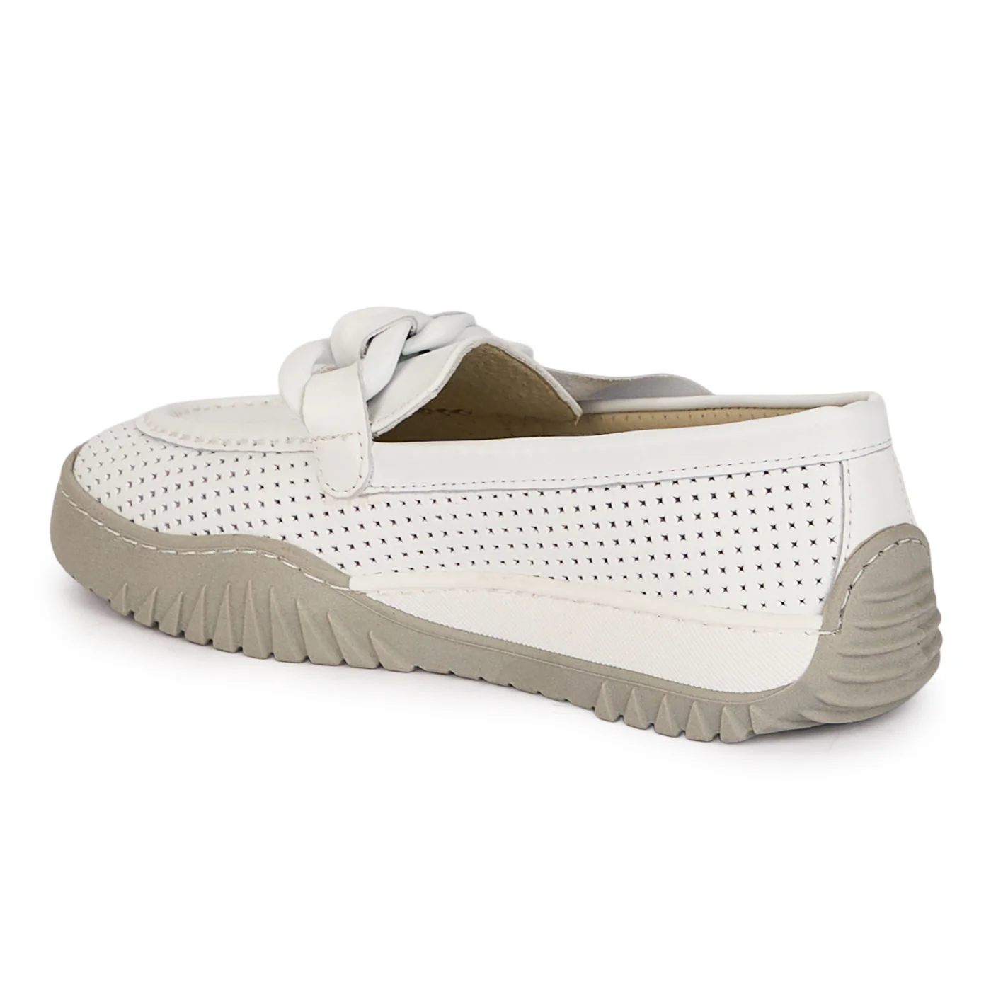 Pantofi dama casual din piele naturala alba perforata 18483 - Image 2