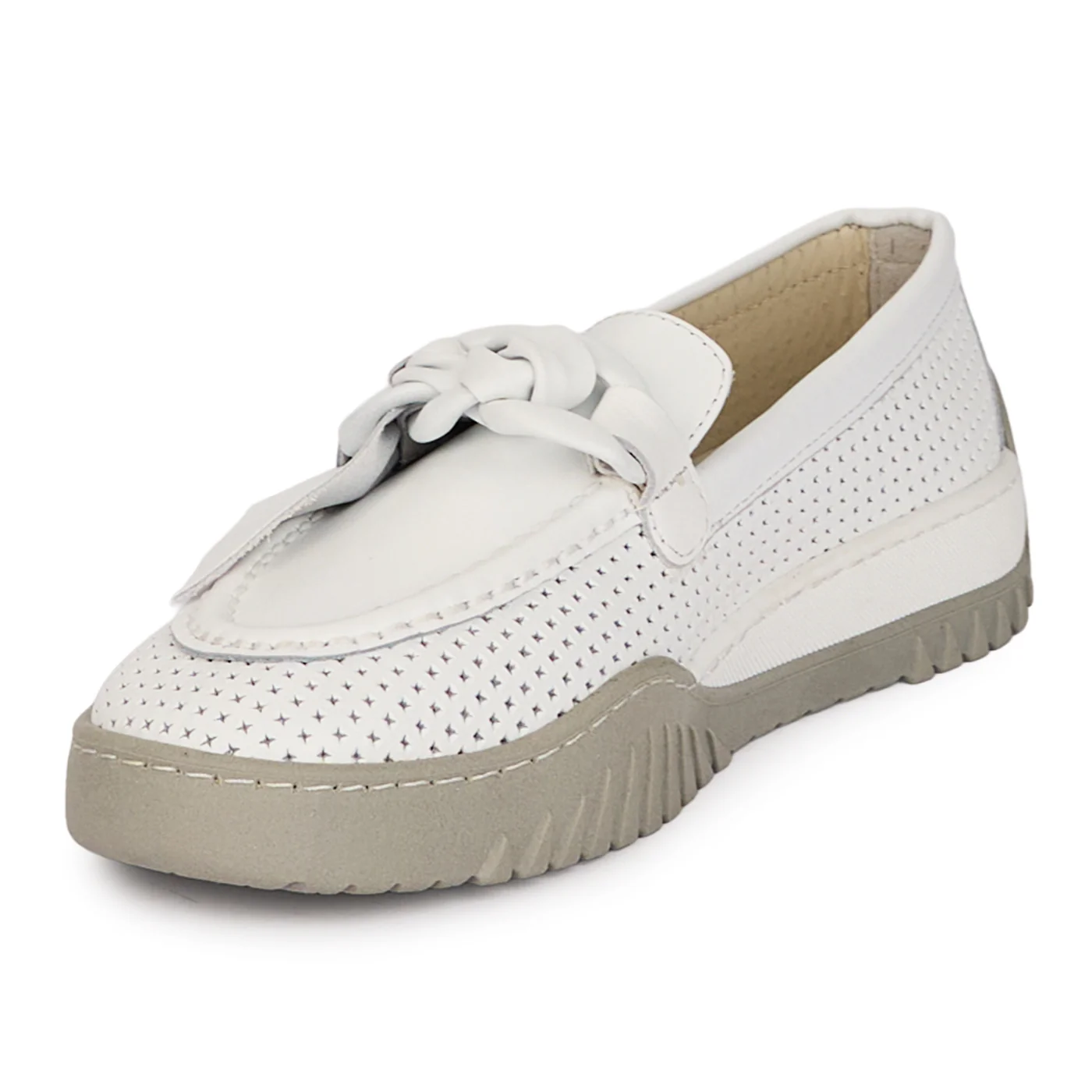 Pantofi dama casual din piele naturala alba perforata 18483 - Image 3