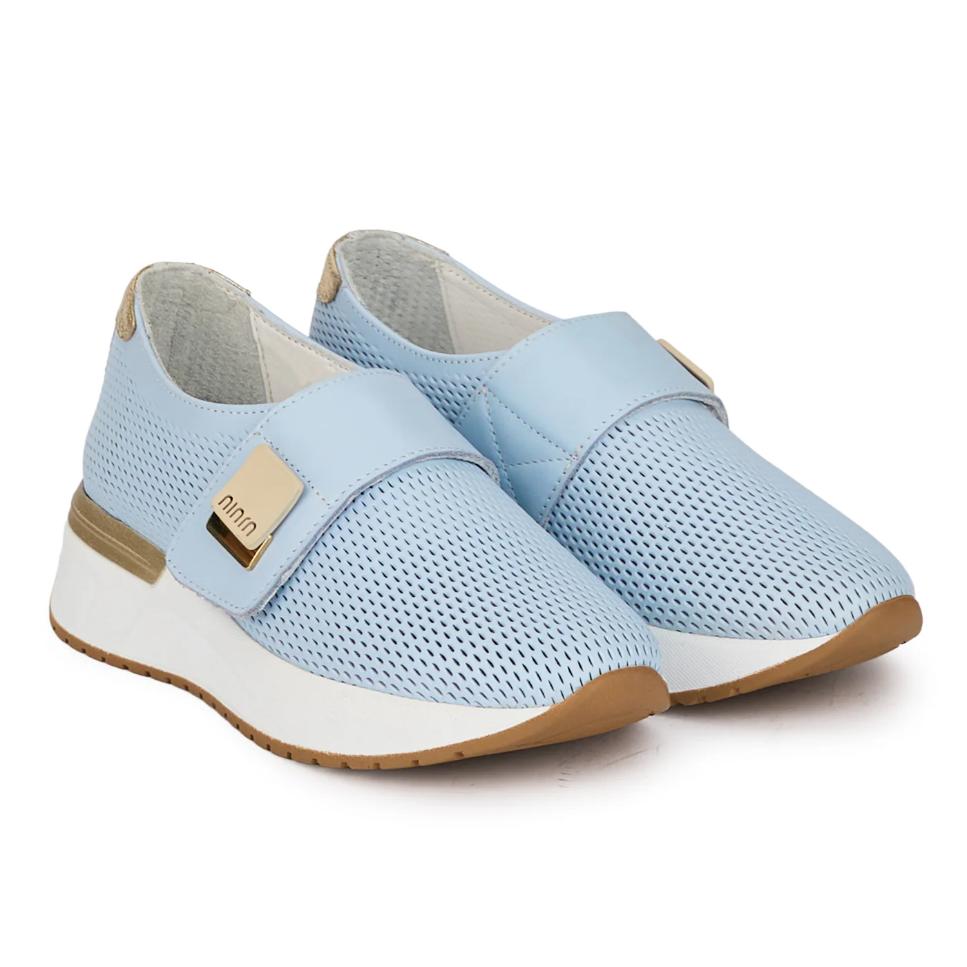 Pantofi dama casual din piele naturala bleu perforata 18475 - Image 4