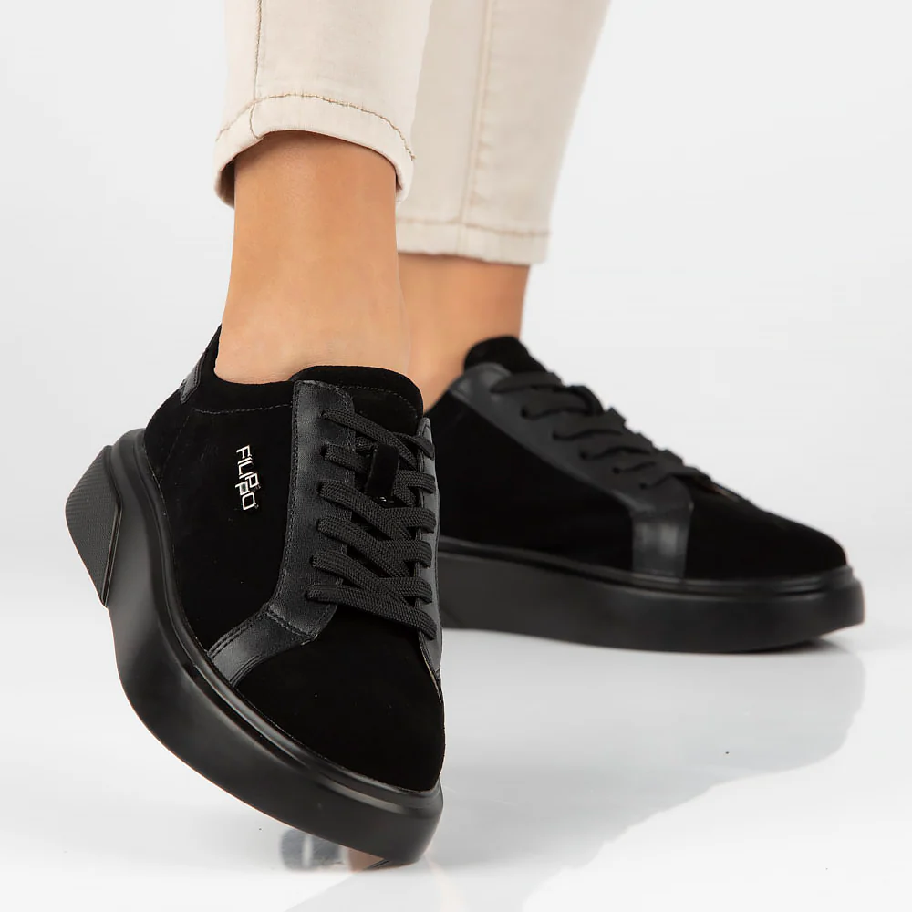 Pantofi dama casual din piele naturala neagra 13960