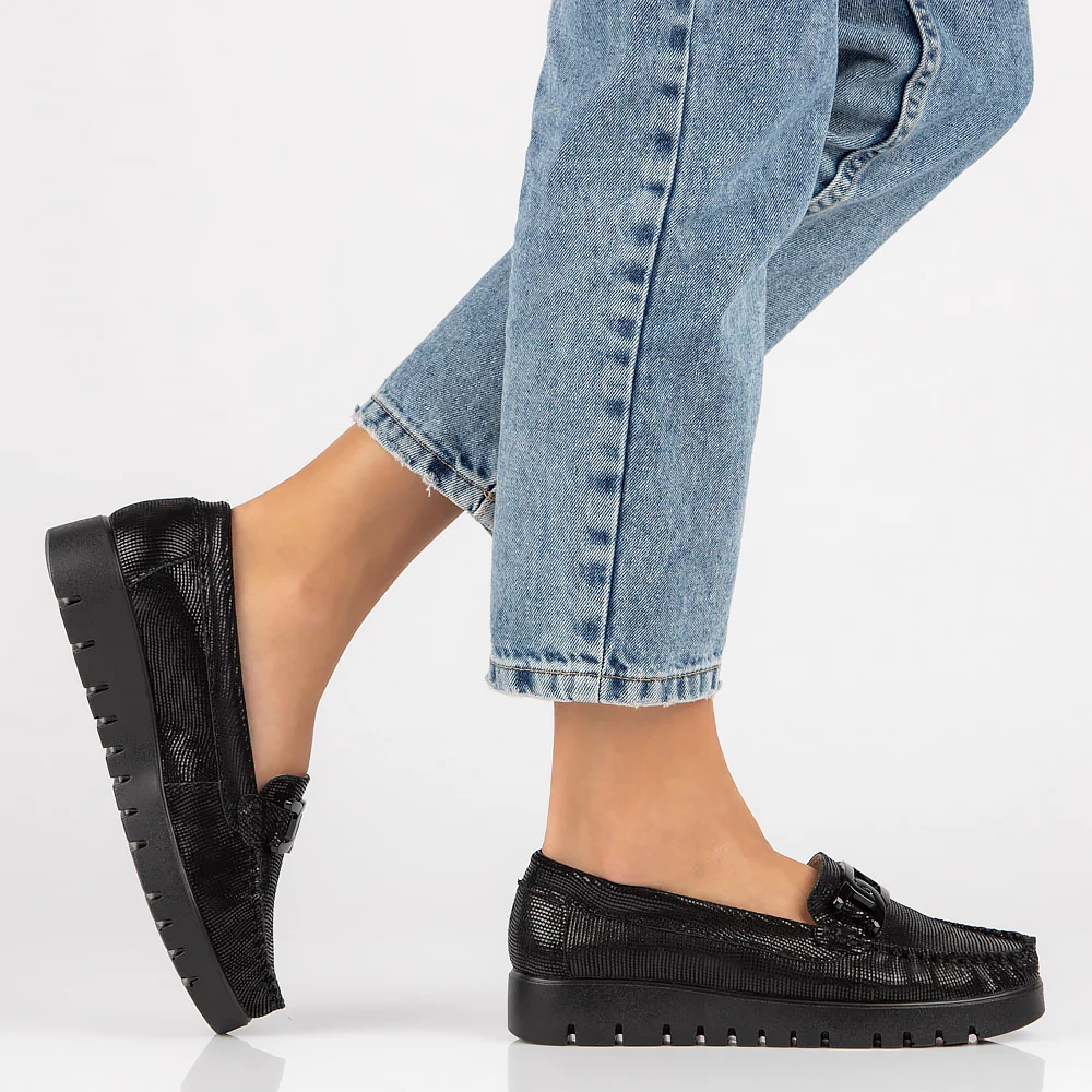 Pantofi dama casual din piele naturala neagra 13961