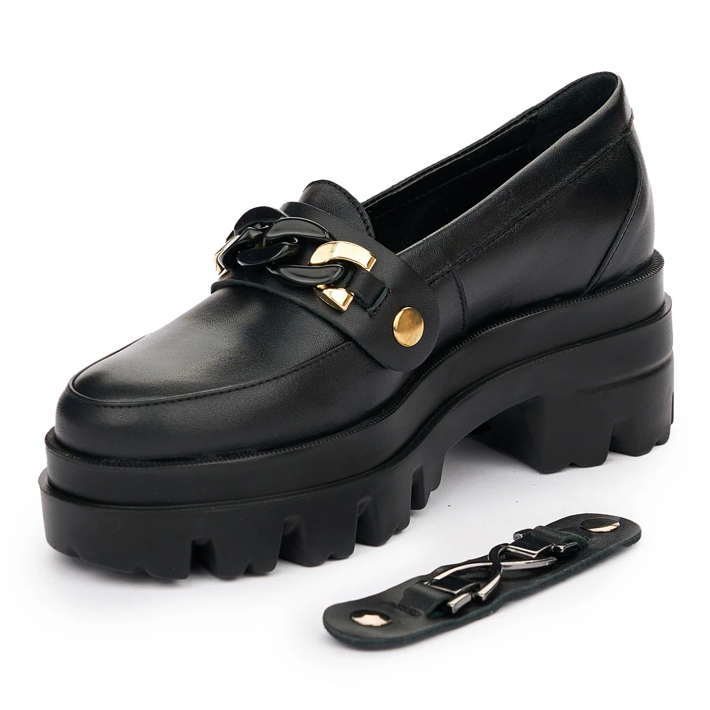 Pantofi Dama Cu Doua Accesorii Din Piele Naturala Neagra 12969 - Image 4