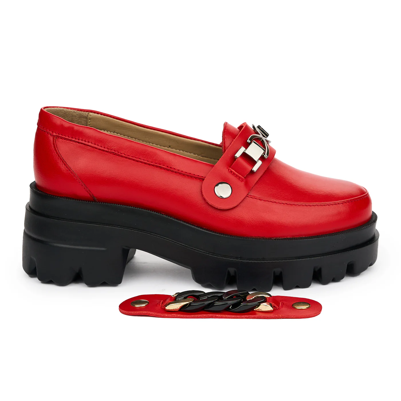 Pantofi dama cu doua accesorii din piele naturala rosie 12863 - Image 2
