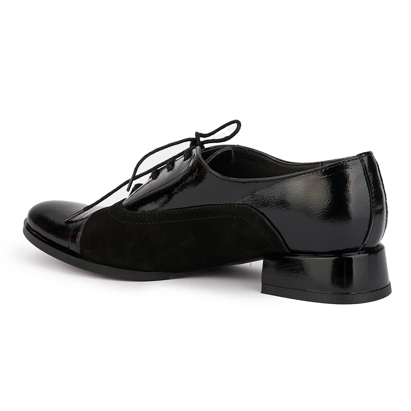 Pantofi dama cu siret din piele naturala neagra cu toc mic 3 cm 16823 - Image 2